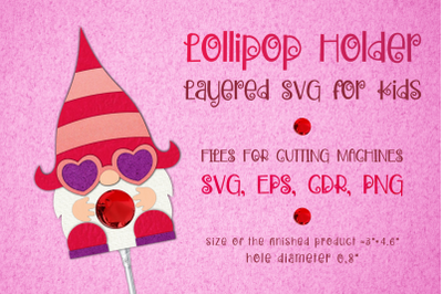 Gnome Lollipop Holder Valentine SVG