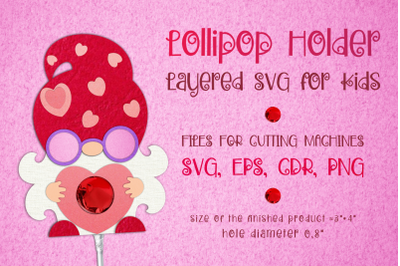 Valentine Gnome Lollipop Holder Template SVG