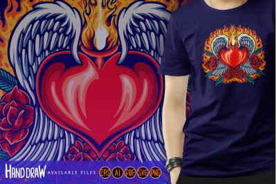 Heart angel fiery with red rose blooms