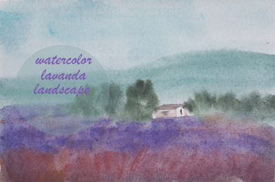 watercolor nature and landscape. italy house and tree/ mountain