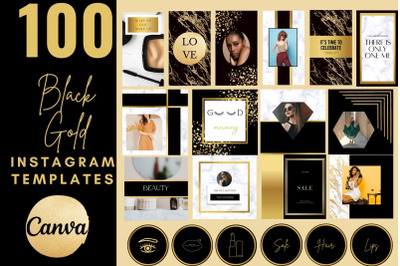 100 Black Gold Instagram Templates,  Black Gold Instagram post, Black