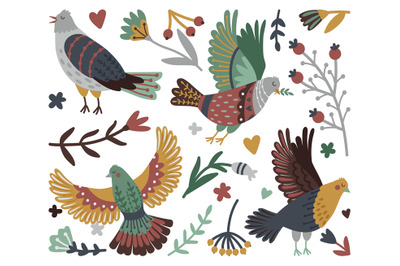 Birds and forest design elements