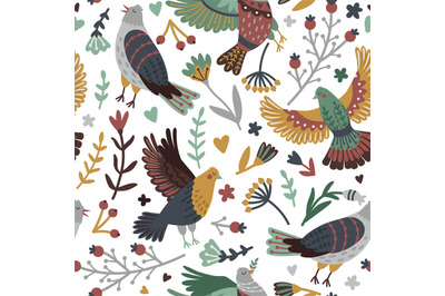 Birds and forest seamless pattern