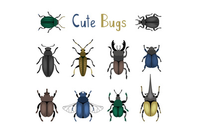 Cute bug icon set