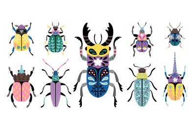 Colorful beetles set