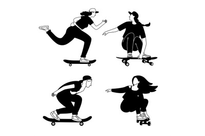 Girls skateboarding silhouettes