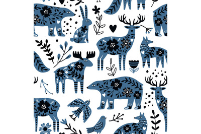 Scandinavian animals seamless pattern