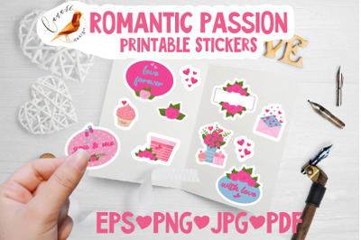 Romantic Passion Valentine printable stickers bundle Png Pdf