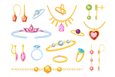 Jewel accessory items, golden earrings, rings, bracelet and pendant. C