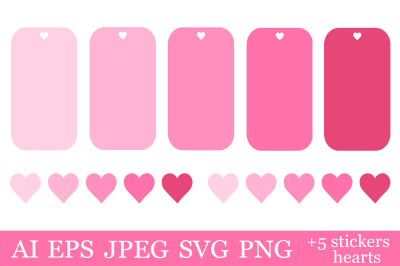 Valentine&#039;s Gift Tags templates. Hearts Stickers Printable
