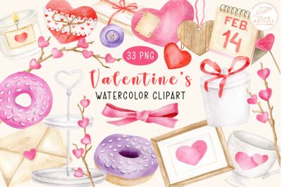 Valentines Day Watercolor Clipart. Cute Love PNG, Watercolor Hearts