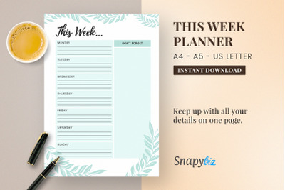 A4 Weekly Planner | Weekly Planner Printable A4 A5 US Letter