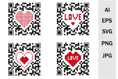 Bundle. SVG love print, QR code of the heart