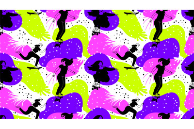 Skateboard girl seamless pattern