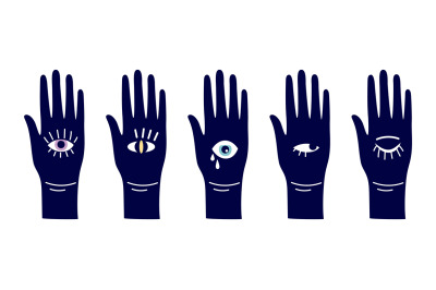 Magic hand with eye symbols