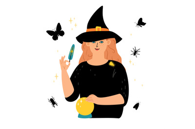 Witch character, magical occult elements