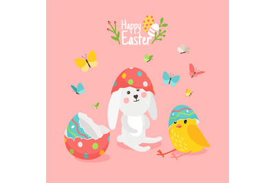 Cute easter card with pets