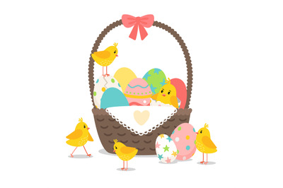 Basket with cute chickens