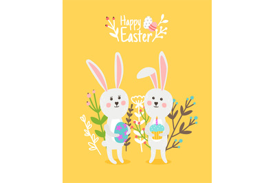 Cute happy rabbits easter card