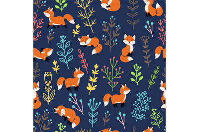 Foxes with branches seamless pattern