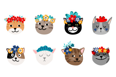 Cats in flower wreaths