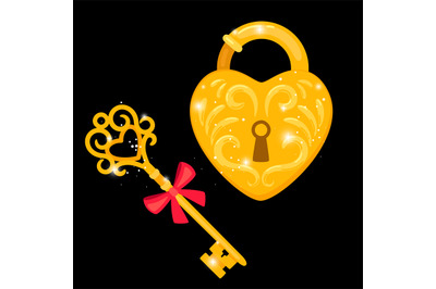 Golden key and padlock