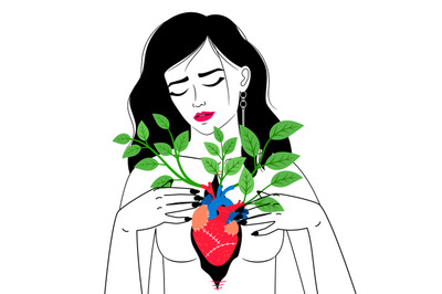 Woman with blooming heart