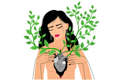 Heart in chest with branches