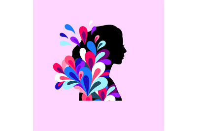 Colorful teenager profile. Color elegant young girl portrait silhouett