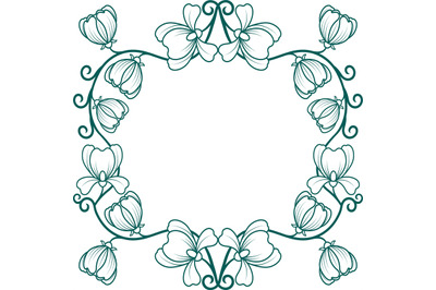 Monochrome Simple Floral Frame flower doodle wreath vintage border