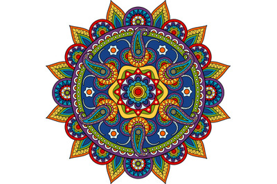 Round Indian Paisley Pattern mandala meditation flower motif