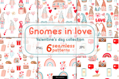 Valentine gnomes seamless patterns