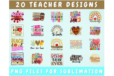 Teacher Sublimation Designs Bundle, 20 Designs, Teacher PNG Files