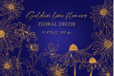 Flowers with a golden line. Floral decor