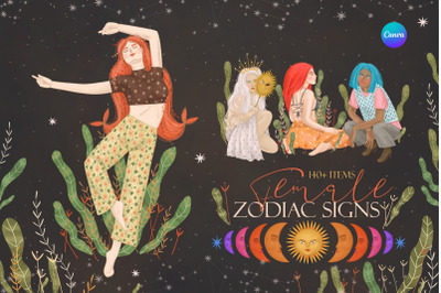 Female Zodiac Signs. Canva Templates