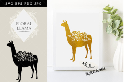 Floral llama Silhouette Vector