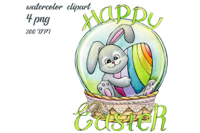 Watercolor clip art, Easter bunny, Animal rabbit, Sublimation eggs, Ba