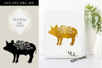 Floral Pig Silhouette Vector