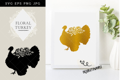 Floral Turkey Silhouette Vector