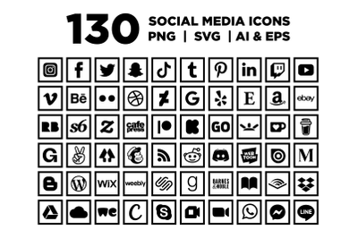 Square Social Media Icons Set