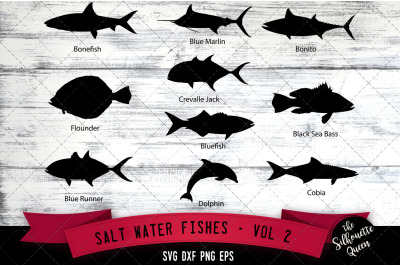 Salt Water Fishes Svg V2 - Bonefish, Blue Marlin, Bonito, Flounder