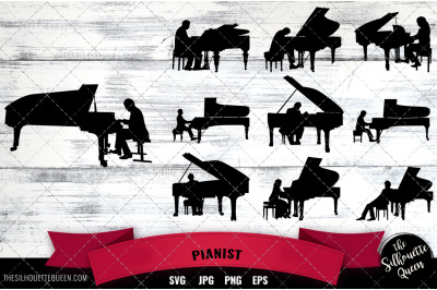 Pianist svg file, musician svg cut file, silhouette studio