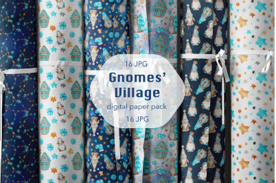 Gnome digital paper pack Cute Seamless pattern set for kids