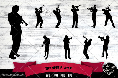 Trumpet Player svg file, jazz musician svg cut file, silhouette studio, cricut design space, Svg, Png, Eps, Clipart Vector Design