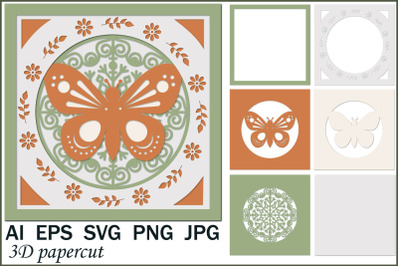 3D postcard butterfly&2C; papercut svg