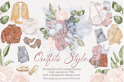 Fashion Watercolor Outfits Clipart Clothes Floral Fashion Illustration