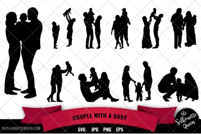 Couple with a Baby svg file, family svg cut file, silhouette studio