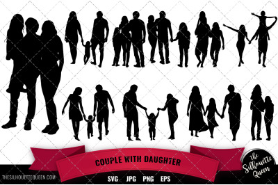 Couple with Daughter svg file, family svg cut file, silhouette studio