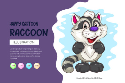 Happy Cartoon Raccoon. T-Shirt, PNG, SVG.