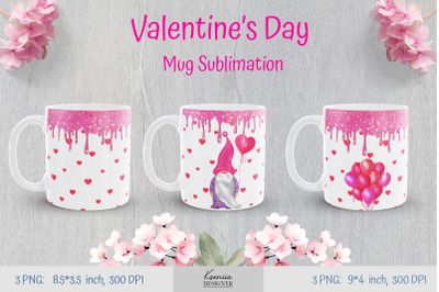 Heart Mug Wrap. Gnome Mug Valentine&#039;s Design For Sublimation